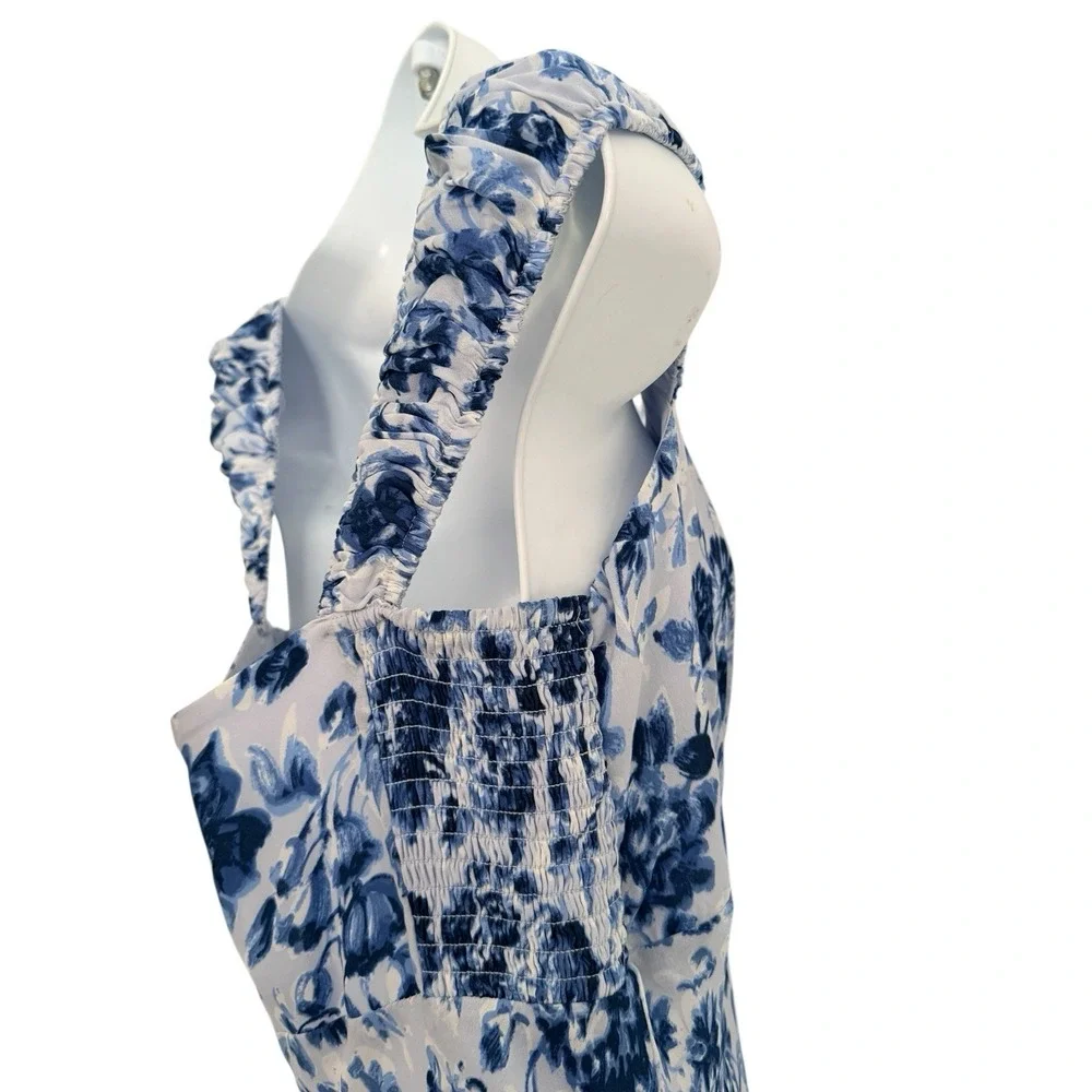 Abercrombie & Fitch Floral Maxi Dress LT TALL Blue White‎ Cottagecore Side Smock